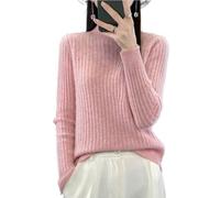 Ailaile Suéter 100 % de lana merino para mujer, cuello alto falso, manga larga, suéter de punto cálido y suave, Rosado, M
