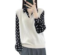 Ailaile Suéter de punto con cuello en V para mujer, 100 % lana merino, ligero, sin mangas, chaleco básico, camiseta corta, Beige, 3XL