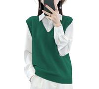 Ailaile Suéter de punto con cuello en V para mujer, 100 % lana merino, ligero, sin mangas, chaleco básico, camiseta corta, Verde oscuro, M