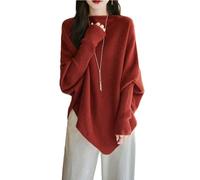 Ailaile Suéter suelto para mujer, cuello barco, manga larga, 100 % lana merino, suéter de punto para otoño e invierno, tops irregulares y cálidos, Rojo ladrillo, talla única