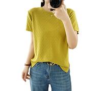 Ailaile, suéteres de manga corta para mujer, tops de verano, ligeros, de punto de algodón, con cuello redondo, blusa de punto pointelle, Jengibre, XXL