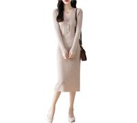 Ailaile Vestido de punto 100 % de lana merina, cuello en V, suéter de punto para mujer, para otoño e invierno, Camello de leche, S