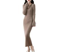 Ailaile Vestido de punto 100 % de lana merina, para mujer, manga larga, cuello en V, suéter ajustado para otoño e invierno, Camello, XL