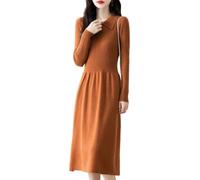 Ailaile Vestido de punto 100 % de lana merina, para mujer, manga larga, cuello vuelto, para otoño e invierno, Naranja, M