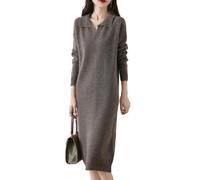 Ailaile Vestido tipo suéter de manga larga para mujer, 100 % lana merino, cuello abatible, para otoño e invierno, Camel Oscuro (Dark Camel), Large
