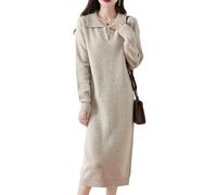 Ailaile Vestido tipo suéter de manga larga para mujer, 100 % lana merino, cuello abatible, para otoño e invierno, Camello de leche, M