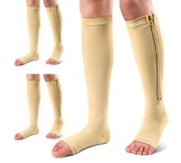 Ailaka 3 pares de calcetines de compresión con cremallera, 15-20 mmHg, calcetines hasta la rodilla para hombre y mujer, diseño de puntera abierta, transpirable y de apoyo