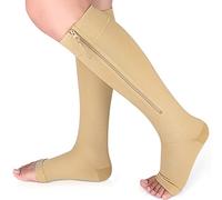 Ailaka Calcetines de compresión médicos con cremallera, hasta la rodilla, 15-20 mmHg, calcetines de compresión para mujeres y hombres, calcetines de soporte de punta abierta para venas varicosas,