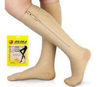 Ailaka Zipper Compression Socks for Men Women - 20-30 mmHg Close Toe Knee High Medical Compression Socks with Zipper, Zip Up Socks for Varicose Venins, Edema, Recovery, Pregnant, Enfermedad, beige