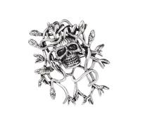 Ailan Broche de calavera para Halloween, hecho de aleación, resistente y delicado. Broche hippie calavera para Halloween, con un toque retro chic y gótico, Plata, 5.3 x 4.3 cm