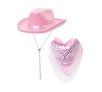 Ailan Conjunto de sombrero de vaquero y pañuelo, sombrero de vaquera para vestir, fiesta temática de club, boda, negro, Rosa, 40x33x14cm