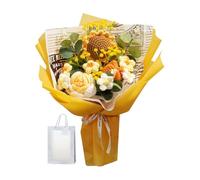 Ailan Hermoso ramo de flores de crochet envuelto con rosas y margaritas tejidas regalo navideño para seres queridos. Ramo punto hecho a mano. Bendición eterna para bodas, Naranja, 35 x 27 cm