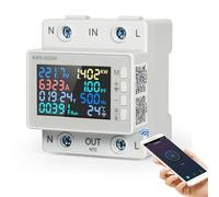 Ailao Medidor de energía Consumo Wifi Wattmeter Tuya Smart Medidor eléctrico DIN Contadores de energía Tensión/corriente/frecuencia/potencia/energía HD Pantalla digital a color AC170-300V/63A.