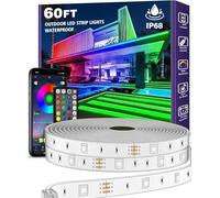 AILBTON Tira de luces LED para exteriores de 18 m, resistente al agua, IP68, resistente al agua, con control remoto por aplicación, sincronización de música, RGB para balcón, terraza, techo, jardín