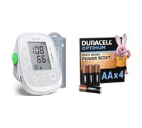 AILE Tensiómetro de Brazo Digital, Medidor Tension Arterial, Monitor De Presión Del Brazalete Tensiómetro 22cm-42cm, Aparato Para Medir La Tension Arterial (Blanco) + Duracell Optimum pack de 4 AA