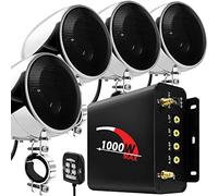 Aileap 1000W 4 Canales de Motocicleta Amplificador 4" Gama Completa Impermeable Bluetooth Motocicleta Altavoces estéreo Sistema de Audio con Radio FM para 1-1,5" Manillar ATV UTV (Cromo, Red)
