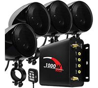 Aileap 1000W 4 Canales de Motocicleta Amplificador 4" Gama Completa Impermeable Bluetooth Motocicleta Altavoces estéreo Sistema de Audio con Radio FM para 1-1,5" Manillar ATV UTV (Negro, Neto)