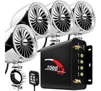 Aileap 1000W 4 Canales de Motocicleta Amplificador 4" Gama Completa Impermeable Bluetooth Motocicleta Altavoces estéreo Sistema de Audio con Radio FM para 1-1,5" Manillar ATV UTV (Cromo, Ventilador)
