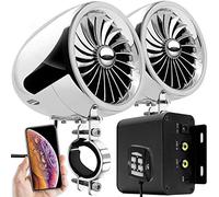 Aileap M150 Sistema de Audio con Amplificador de Moto con AUX, MP3, Radio FM, 4 Pulgadas de Altavoces estéreo Bluetooth Impermeables para Motocicletas ATV UTV RZR (Cromo, Ventilador)