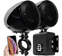 Aileap M150 Sistema de Audio con Amplificador de Moto con AUX, MP3, Radio FM, 4 Pulgadas de Altavoces estéreo Bluetooth Impermeables para Motocicletas ATV UTV RZR (Negro, Red)