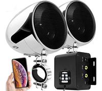 Aileap M150 Sistema de Audio con Amplificador de Motocicleta con AUX, MP3, Radio FM, 4 Pulgadas de Altavoces estéreo Bluetooth Impermeables para Motocicletas ATV UTV RZR (Cromo, Red)