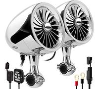 Aileap SPK350X 4 Pulgadas de Rango Completo, Impermeable, Motocicleta, Altavoces estéreo Bluetooth, Amplificador de Audio Todo en uno, Sistema de Radio para ATV RZR UTV (Cromo,Ventilador)