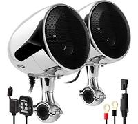 Aileap SPK350X 4 Pulgadas de Rango Completo, Impermeable, Motocicleta, Altavoces estéreo Bluetooth, Amplificador de Audio Todo en uno, Sistema de Radio para ATV RZR UTV Quad 4 Wheeler (Cromo,Malla)