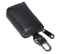 Aileder Funda para llave de coche de piel auténtica para llavero con cremallera y mando a distancia (negra)