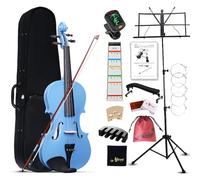 Aileen 4/4 Violín de Tamaño Completo para Adultos Principiantes, Fiddle Kit de Iniciación para Niños de 12 Años o Más, Azul Violín Set Estudiante con 13 Accesorios, incluyendo Atril, Pegatina Nueva