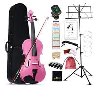 Aileen 4/4 Violín de Tamaño Completo para Adultos Principiantes, Fiddle Kit de Iniciación para Niños de 12 Años o Más, Rosa Violín Set Estudiante con 13 Accesorios, incluyendo Atril, Pegatina Nueva