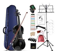 Aileen 4/4 Violín de Tamaño Completo para Adultos Principiantes, Fiddle Kit de Iniciación para Niños de 12 Años o Más, Negro Violín Set Estudiante con 13 Accesorios, incluyendo Atril, Pegatina Nueva