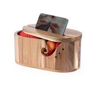 Ailelan Cuenco Lana, Wooden Crochet Yarn Bowl con Tapa, 28.5x15x12cm Cuenco Ovillo Lana Prevenir Enredos, Yarn Knitting Bowl Hilo Accesorios para Crochet y Tejido Regalo para Amantes de Tejer