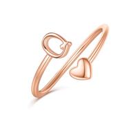 Ailetop Anillos de corazón con inicial para mujeres y niñas, chapados en oro amarillo/blanco/rosa de 14 quilates, anillos ajustables para mujeres, no se deslustran, adolescentes, niñas, regalos de