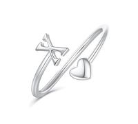 Ailetop Anillos de corazón con inicial para mujeres y niñas, chapados en oro amarillo/blanco/rosa de 14 quilates, anillos ajustables para mujeres, no se deslustran, adolescentes, niñas, regalos de