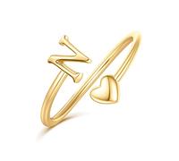 Ailetop Anillos de corazón con inicial para mujeres y niñas, chapados en oro amarillo/blanco/rosa de 14 quilates, anillos ajustables para mujeres, no se deslustran, adolescentes, niñas, regalos de