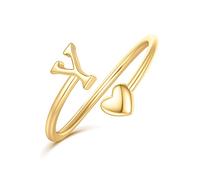 Ailetop Anillos de corazón con inicial para mujeres y niñas, chapados en oro amarillo/blanco/rosa de 14 quilates, anillos ajustables para mujeres, no se deslustran, adolescentes, niñas, regalos de