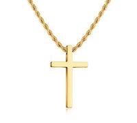 Ailetop Collar de cruz - Colgante de cruz de acero inoxidable negro plateado y dorado, cadena de cuerda para hombre de 40 a 60 cm, 24 Inches, Acero inoxidable, No es una piedra preciosa