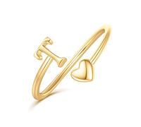 Ailetop Regalos para el día de la madre, anillos de corazón con inicial para mujeres, adolescentes, niñas, anillos ajustables para mujeres, no se deslustran, regalo de cumpleaños, regalo del día de la