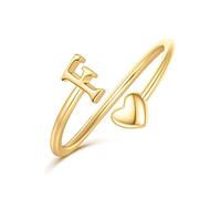 Ailetop Relleno de cesta de Pascua, anillos con inicial para mujeres y niñas, anillos ajustables para mujeres, no se deslustran, letra A-Z, delicado anillo de corazón, regalo para adolescentes, niñas