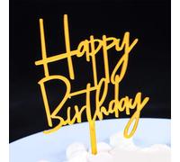 AILEXI 1 Count Acrylic Glitter Cake Decorating Toppers - Happy Birthday WordArt Oro