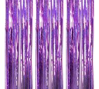 AILEXI 3 Paquetes Mallas MetÁLicas, Cortinas, LÁMinas, Flecos, Reflejos Brillantes, Ventana, Decoración De La Ventana, Para Cumpleaños, Banquete De Boda, Suministros 1 * 2.5M - Láser Púrpura