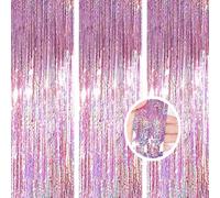 AILEXI 3 Paquetes Mallas MetÁLicas, Cortinas, LÁMinas, Flecos, Reflejos Brillantes, Ventana, Decoración De La Ventana, para Cumpleaños, Banquete De Boda, Suministros 1 * 2.5M - Láser Rosa
