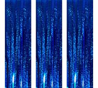 AILEXI 3 Paquetes Mallas MetÁLicas, Cortinas, LÁMinas, Flecos, Reflejos Brillantes, Ventana, Decoración De La Ventana, para Cumpleaños, Banquete De Boda, Suministros 1 * 2.5M - Láser Azul