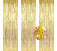 AILEXI 3 pcs Mallas MetÁLicas, Cortinas, LÁMinas, Flecos, Reflejos Brillantes, Cortina, Decoración Ventana, Cumpleaños, ArtÍCulos Banquetes Boda, 1Mx2M - LÁSer Oro