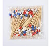 AILEXI Palillos de Cóctel 100 Unidades Palillos de Dientes de Madera Suministros para Fiestas Volante Comida para Picar Frutas Sándwich Aperitivos - Estrellas Azules Blancas Rojas