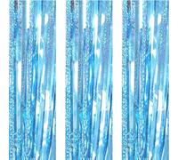 AILEXI Paquete De 3 Mallas MetÁLicas Cortinas LÁMinas Flecos Reflejos Brillantes Cortina Ventana Decoración De La Ventana Para Cumpleaños Banquete De Boda Suministros 1*2.5M Láser Azul Claro