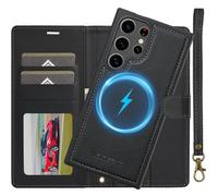 Ailicici Funda para Samsung S24 Ultra, funda magnética desmontable 2 en 1, con tapa tipo libro, carga inalámbrica, ranura para tarjetas, funda de piel con bloqueo RFID, funda protectora para Samsung