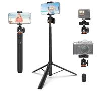 Ailight Trípode de viaje extensible de 60 pulgadas y palo selfie con zapata fría y control remoto inalámbrico, cabezal de bola de 360° para vlogging, trípode ligero para iPhone