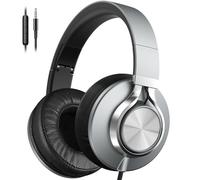Ailihen Auriculares con Cable con micrófono y Control de Volumen, Auriculares estéreo Plegables con Cable para Adolescentes y Adultos, 3.5 mm para computadoras, Chromebooks, tabletas (Gris)