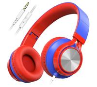 AILIHEN Auriculares de aula con micrófono, auriculares C8 con cable para niños para la escuela con conector de 3.5 mm para biblioteca, hogar, aprendizaje en línea (rojo y azul)